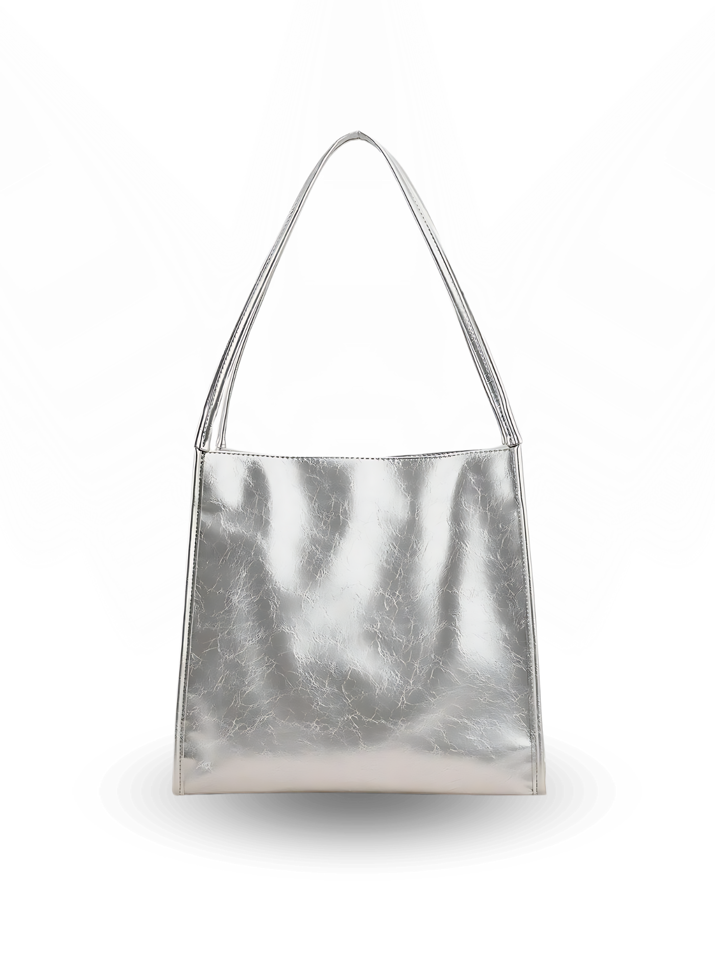 Silver metallic handbag on a white background