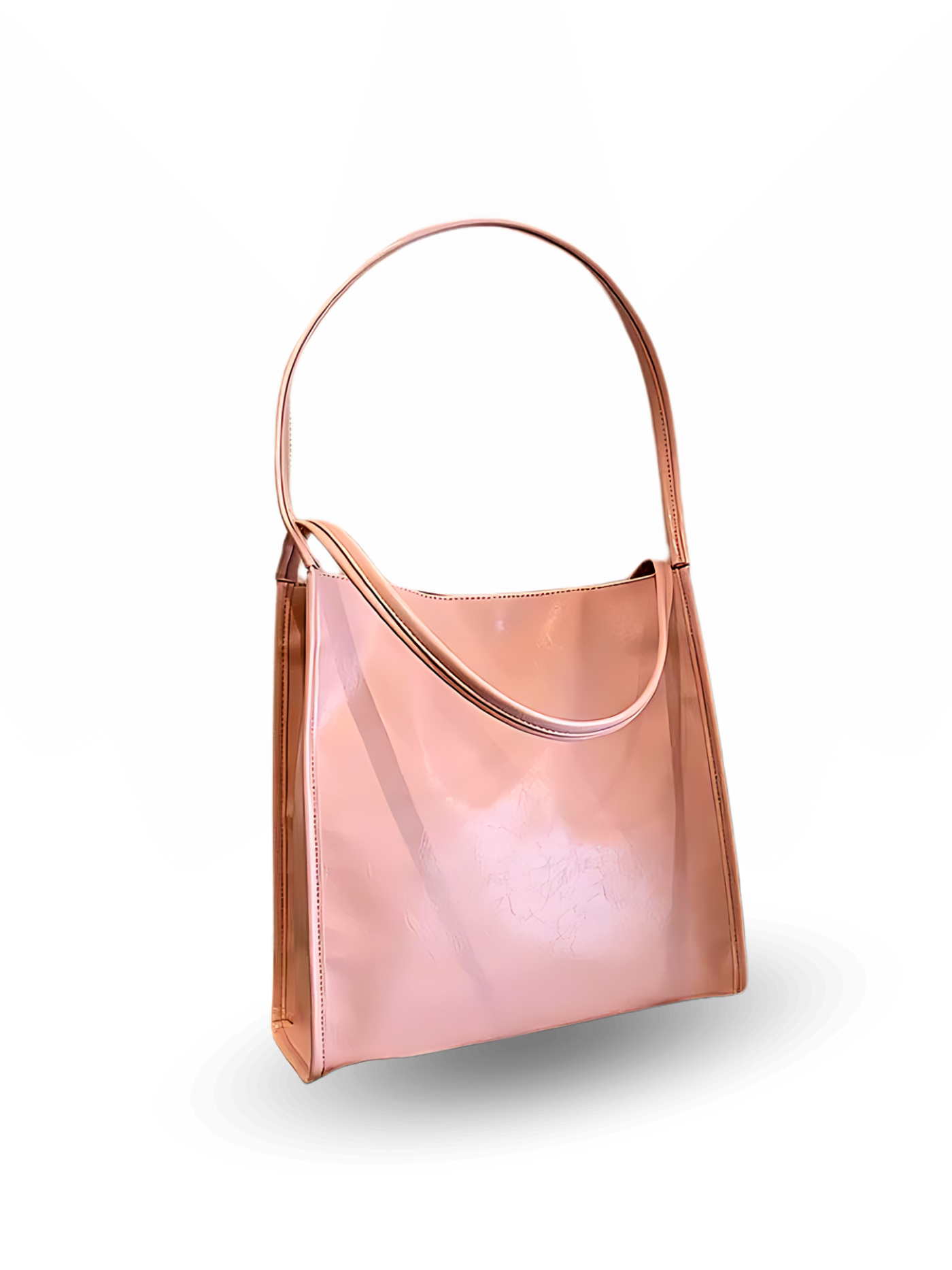 Rose gold handbag on a white background