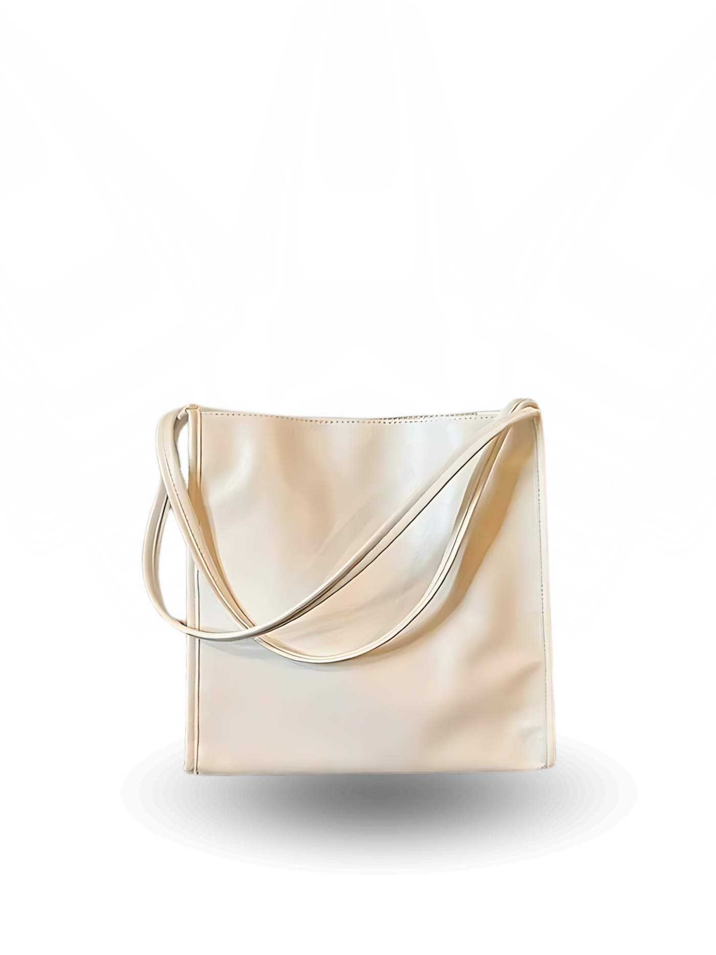 Beige handbag with a gold handle on a white background