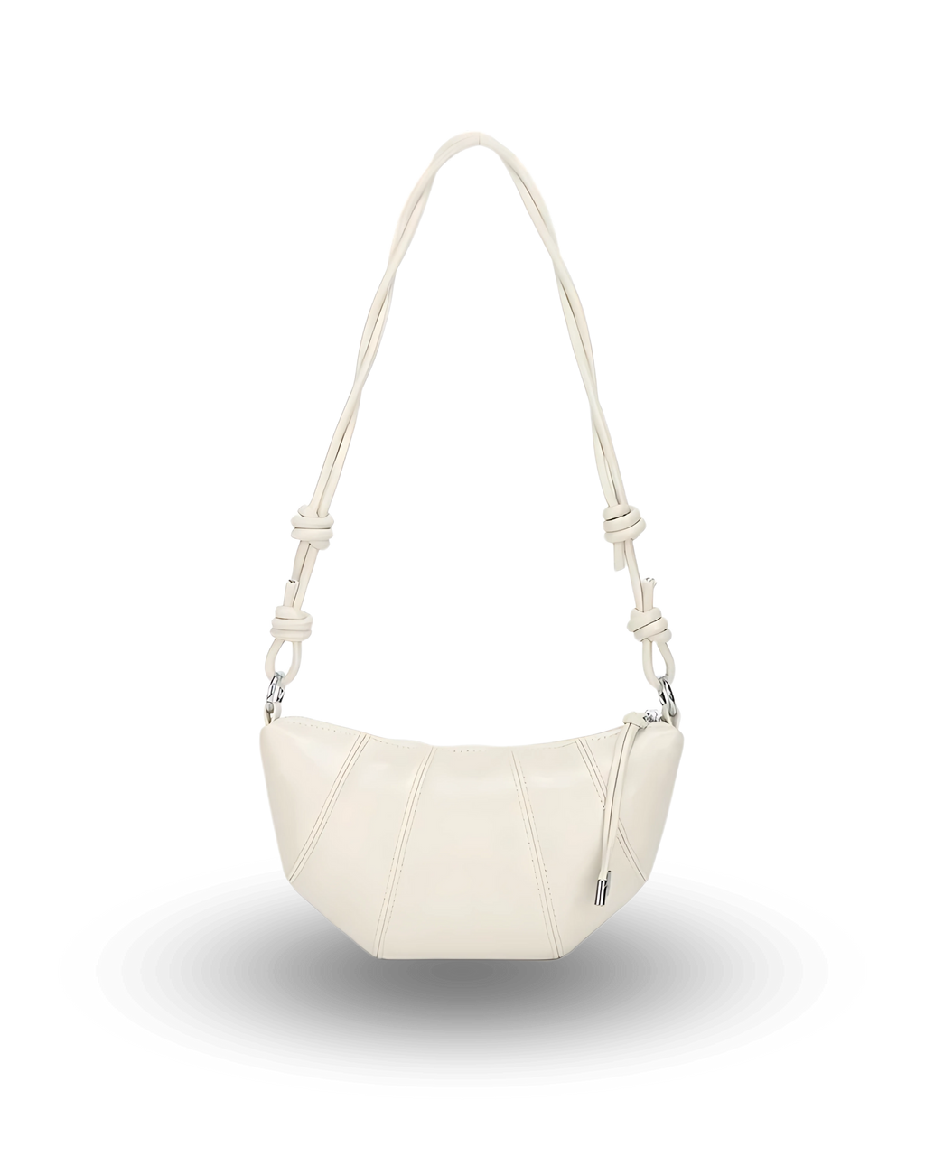 White handbag with a strap on a white background