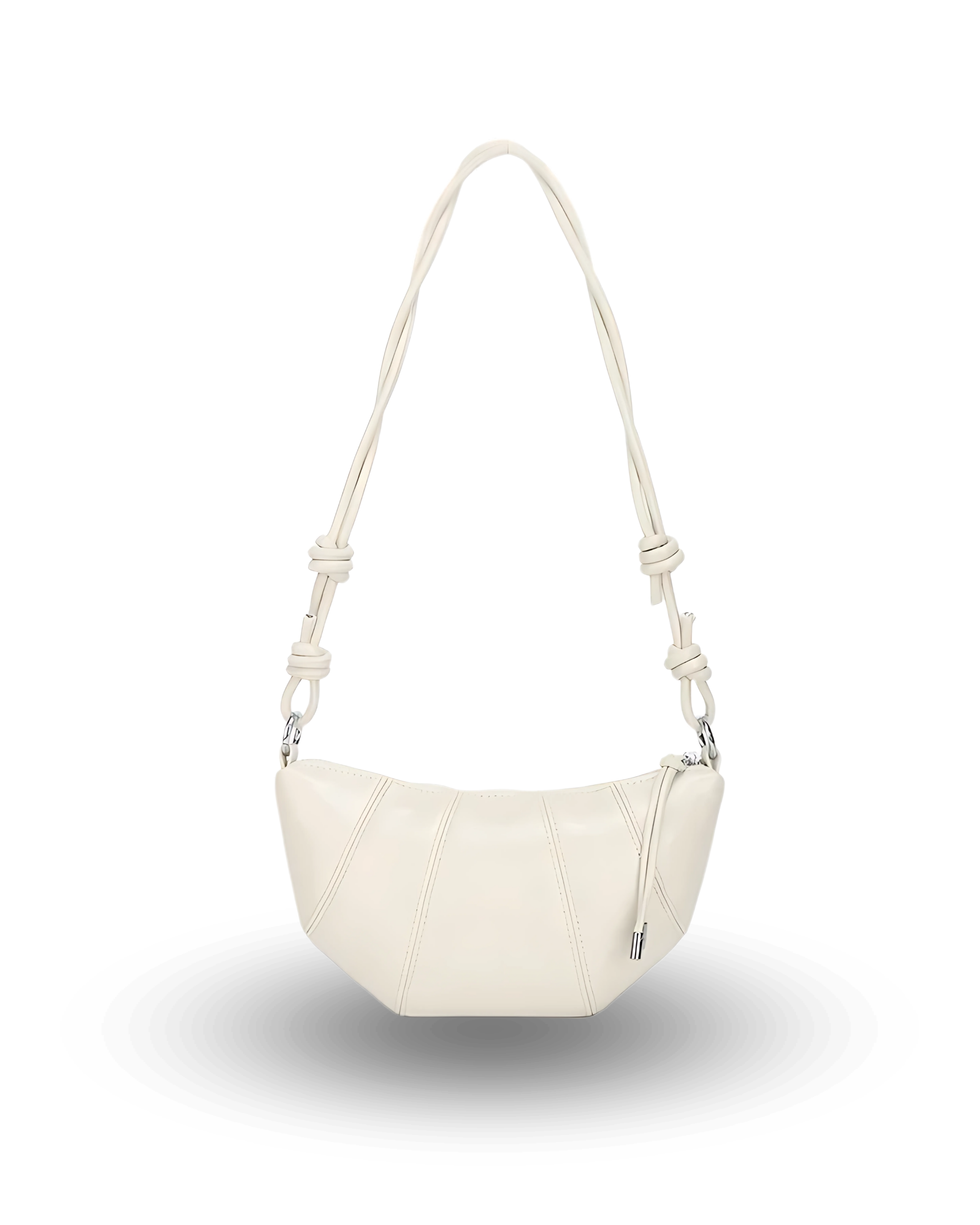 White handbag with a strap on a white background