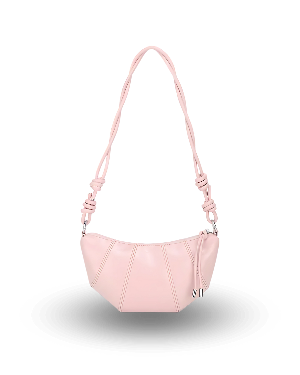 Pink handbag with a strap on a white background
