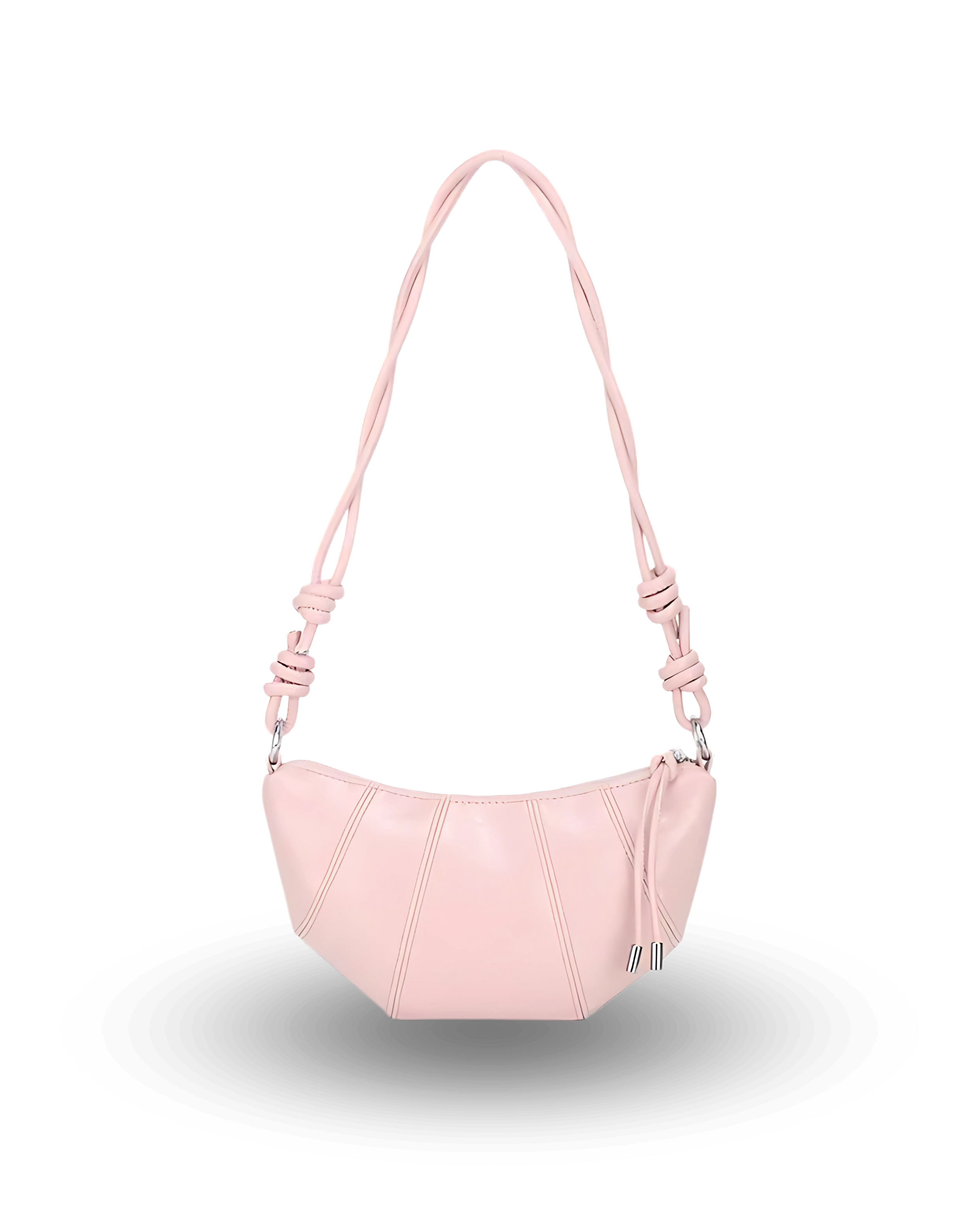 Pink handbag with a strap on a white background