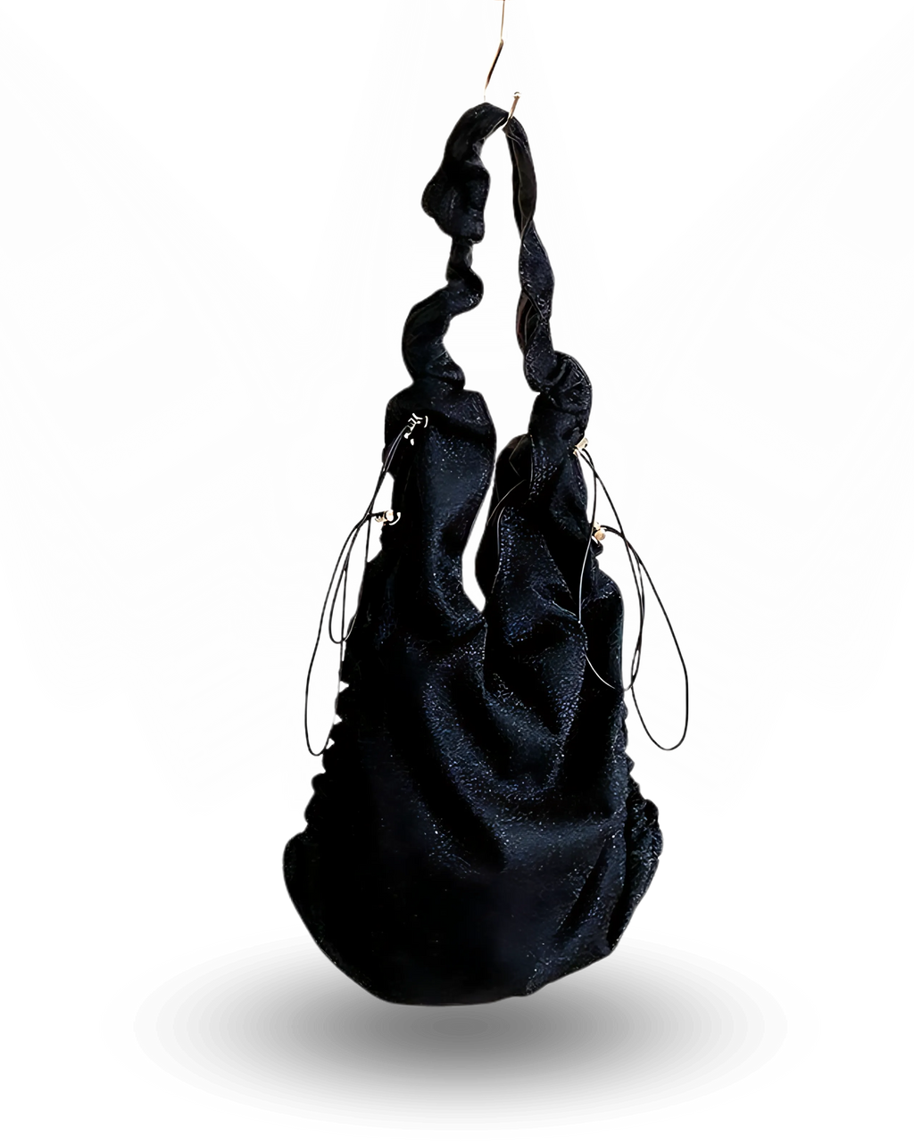 Trendy glitter ruched hobo bag with ruffled shoulder strap, soft slouchy design, and drawstring sides — stylish oversized handbag for casual chic everyday wear.