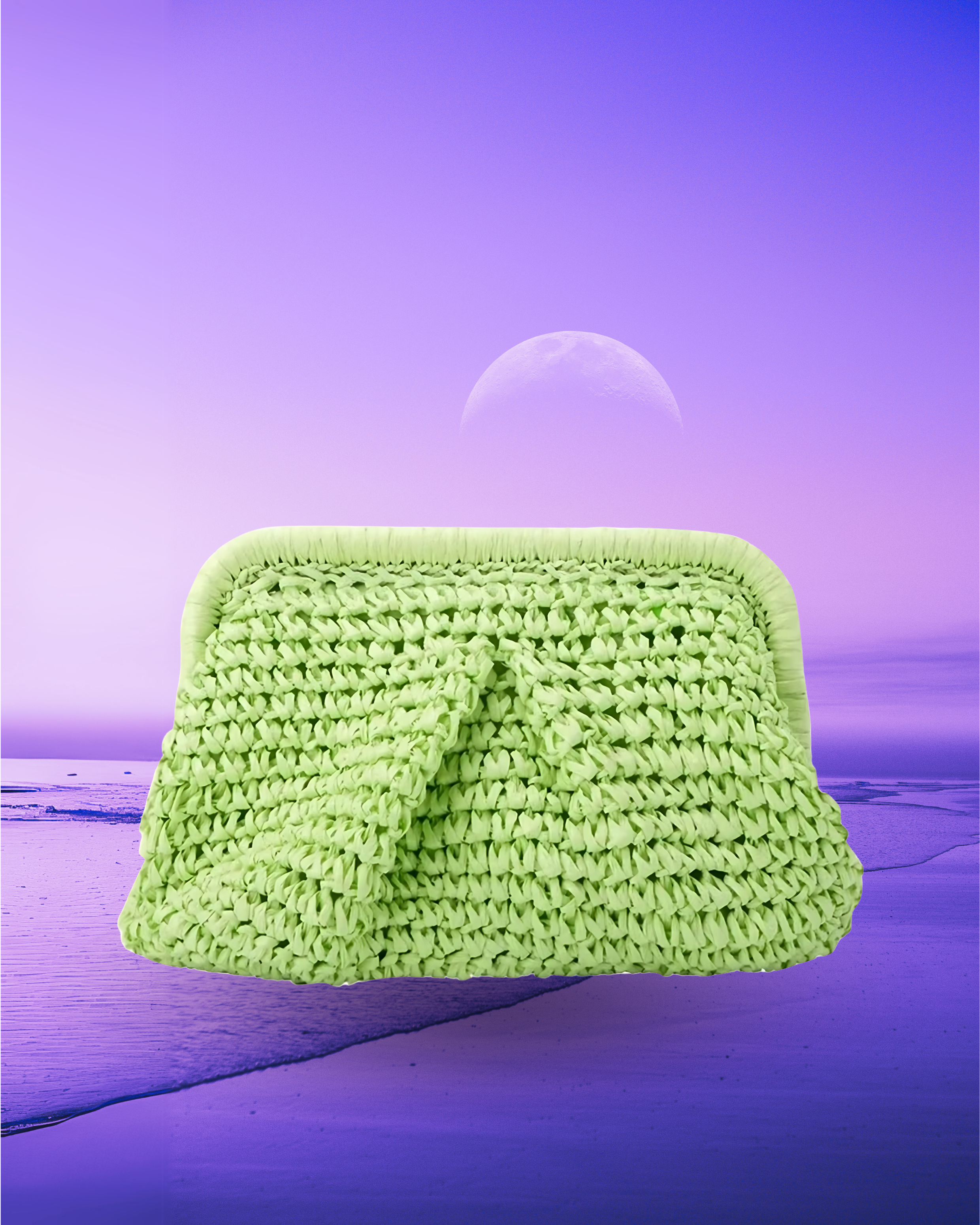 Rectangular woven raffia clutch bag with a soft pleated body, structured frame closure, and compact grab-and-go silhouette.