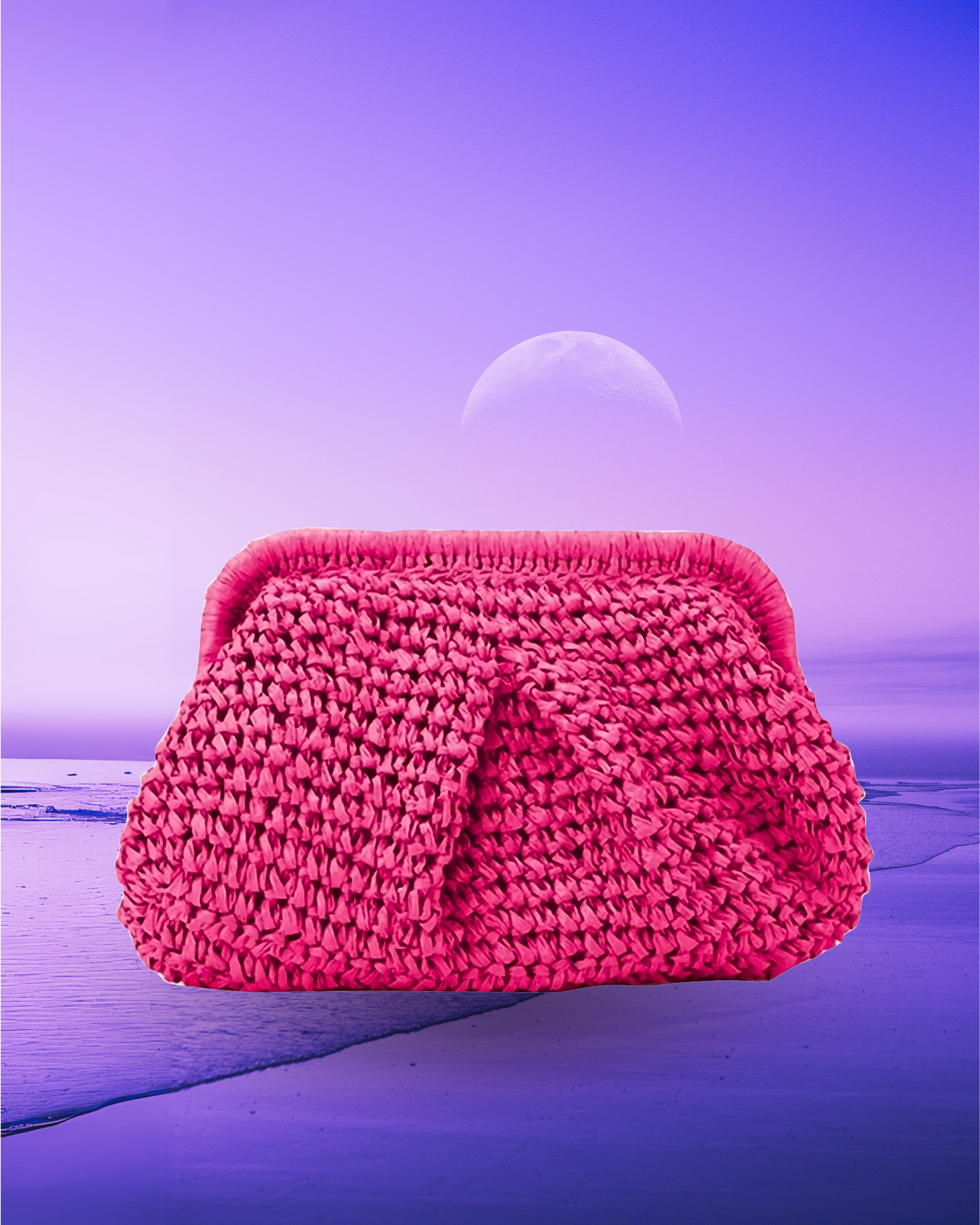Rectangular woven raffia clutch bag with a soft pleated body, structured frame closure, and compact grab-and-go silhouette.